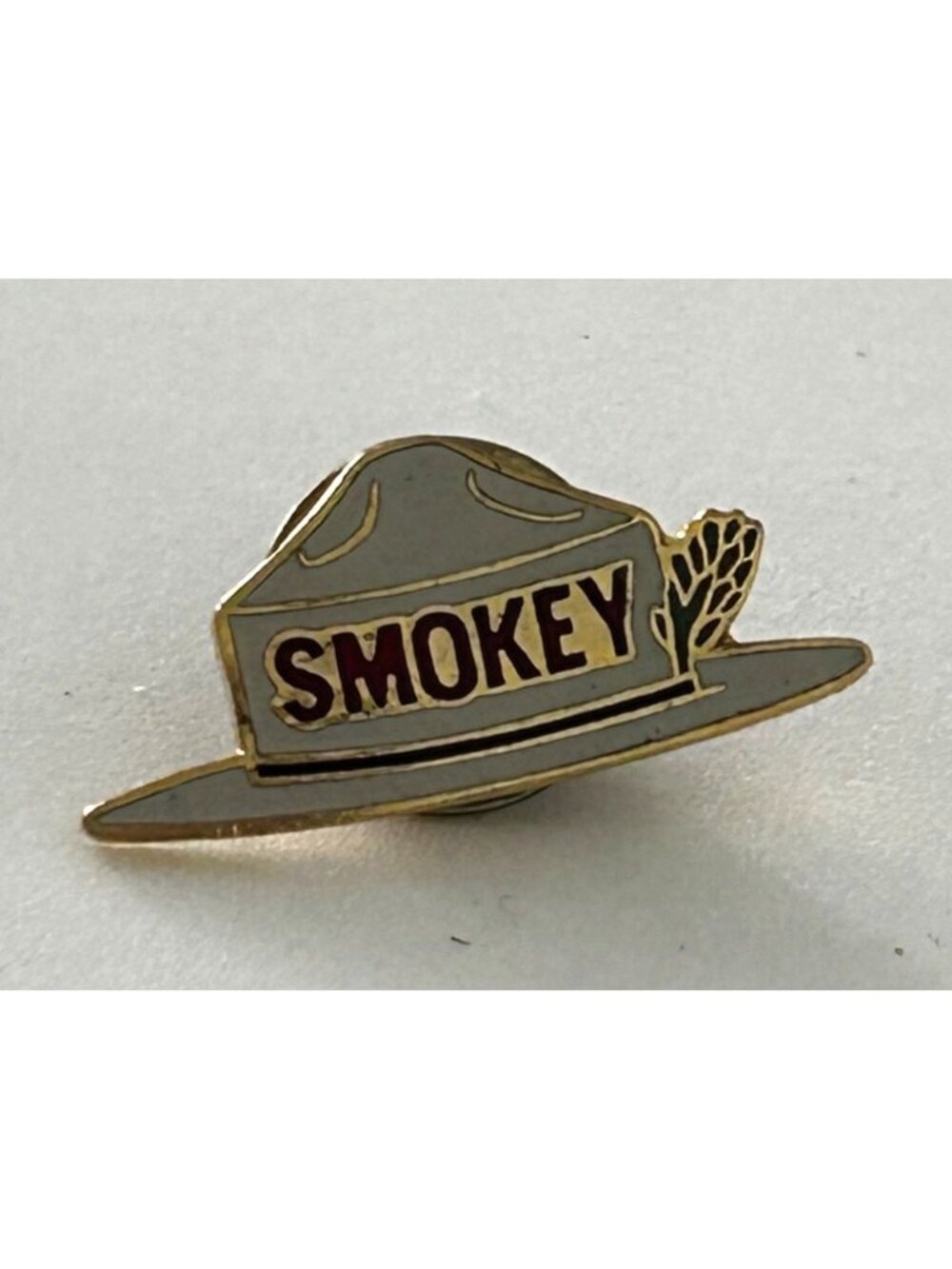 Smokey Bear Hat Gold-Tone Lapel Pin Forest Fire Prevention Collectible